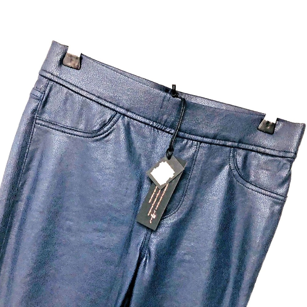 NWT 7FAMVegan Leather Pants Ankle Skinny Navy‎ Ponte USA Goth Grunge Womens 4